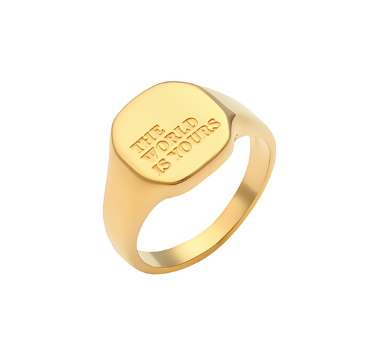 The World Is Yours Engraved Gold Ring